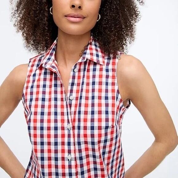 J. Crew Re-imagined Gingham Sleeveless Button-Up Top - Size XS - Picture 1 of 10